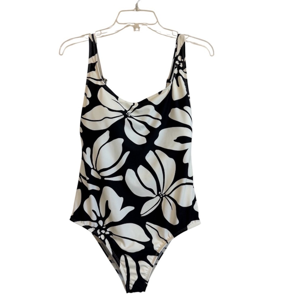 Shade & Shore Womens Black White Floral One Piece Swimsuit Size M 8-10 VN1984071